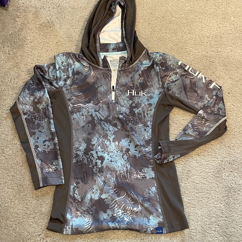 Huk Women’s Grey/Blue Performance Hoodie - Small - Like New